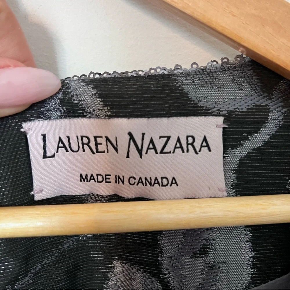 Lauren Nazima Silver Sequin Floral Brocade Cocktail Dress – Size 4 - Picture 6 of 10